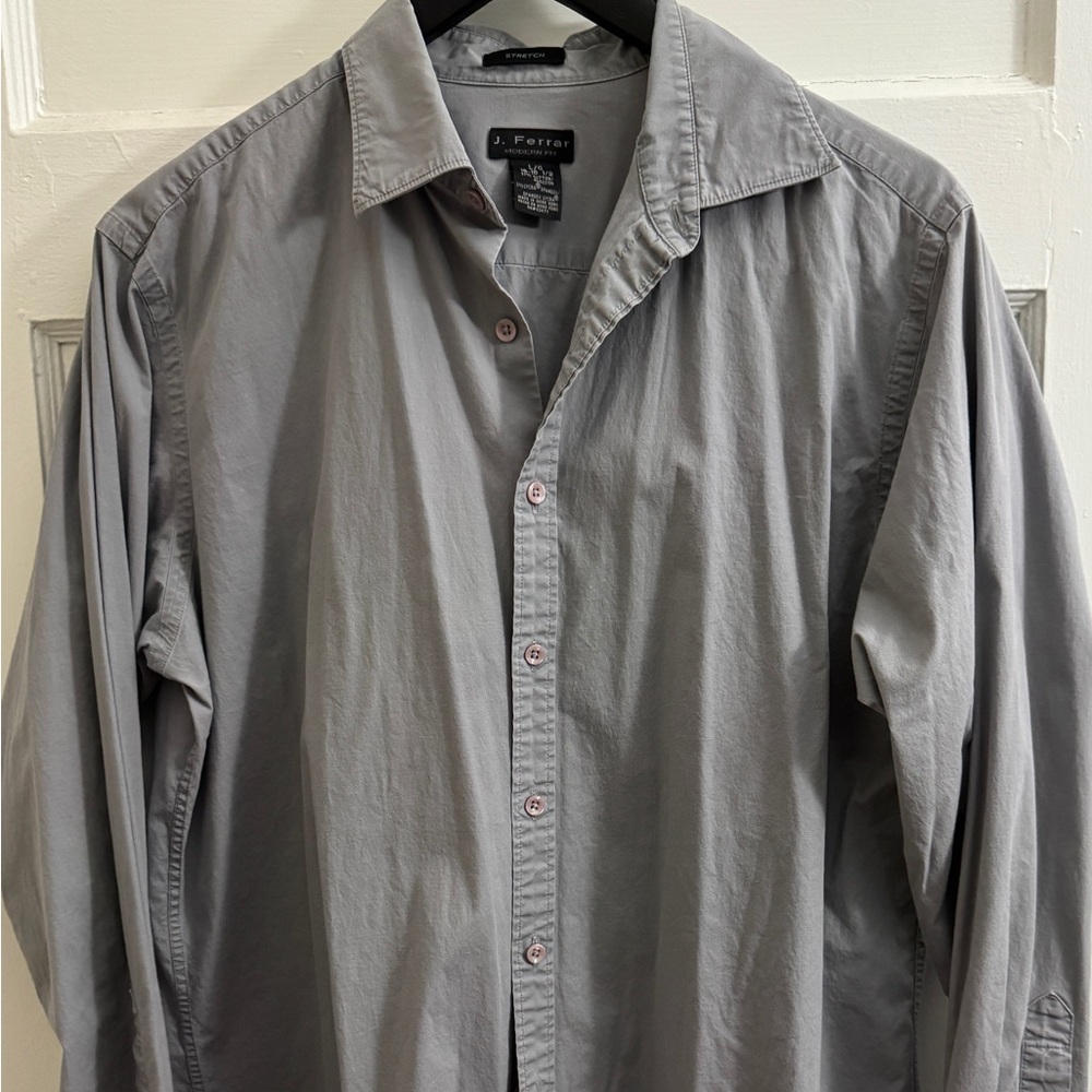 ⭐️ J. Ferrar Men’s Grey Modern Fit Dress Shirt | L 16–16.5 | Stretch Cotton